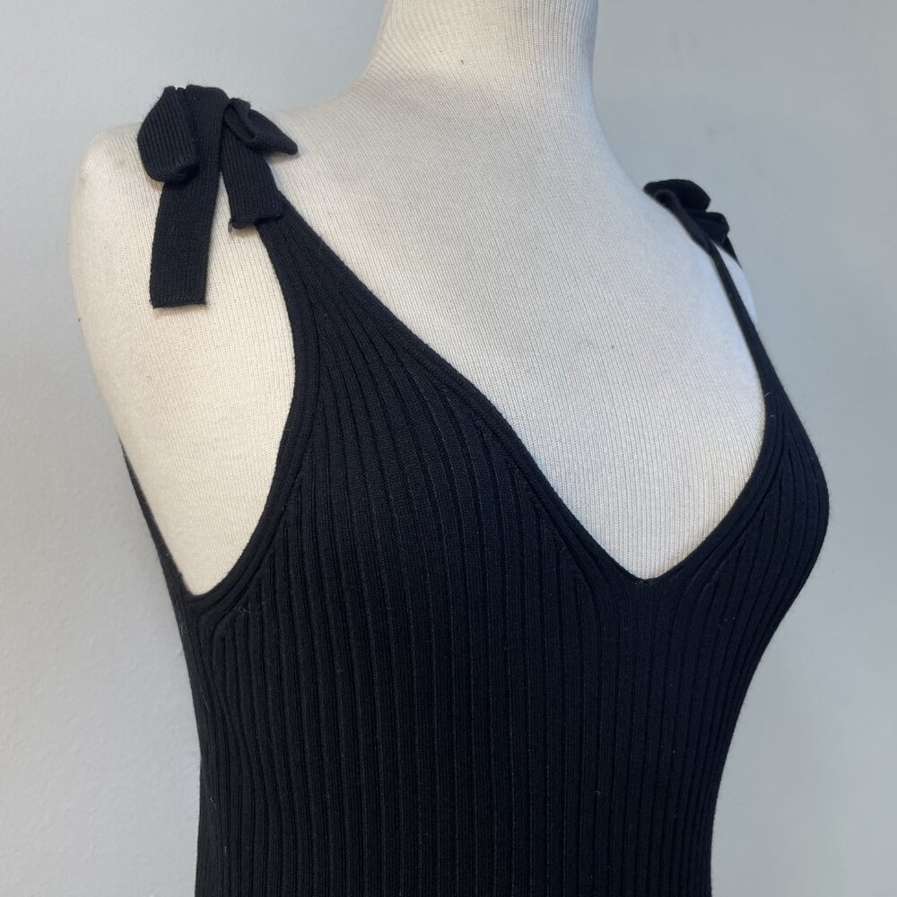 Black Midi Knit Dress Casual and Formal Deep V-neck and Adjustable Straps